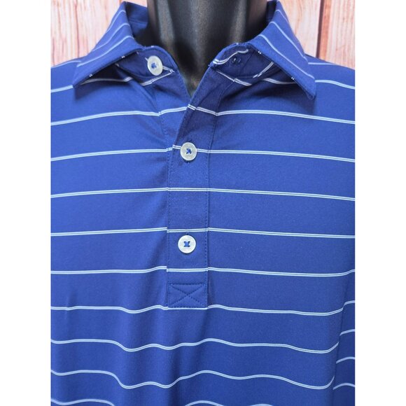 FOOTJOY FJ Men's Navy Striped Lisle Short-Sleeve Polo Golf Shirt Large - Picture 3 of 8